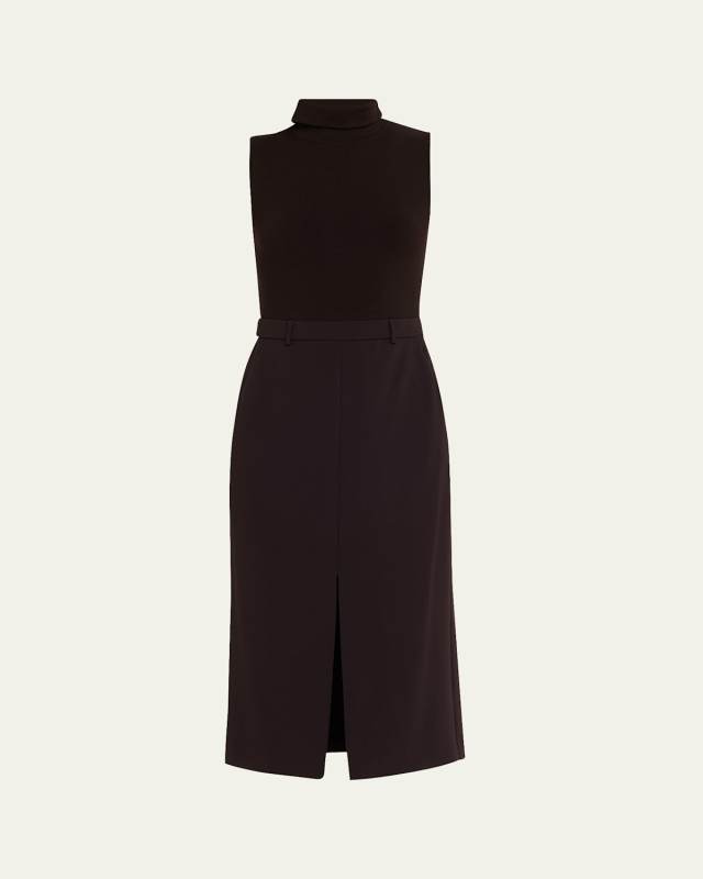 Funnel-Neck Admiral Crepe Sleeveless Midi Dress